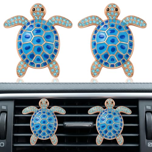Image of Ouligay 2PCS Cute Sea Turtles Car Air Freshener Vent Clip, Sea Turtle Car Accessories, Blue Turtle Cars Vent Clips Rhinestone, Ocean Theme Interior Decoration for Women Girls