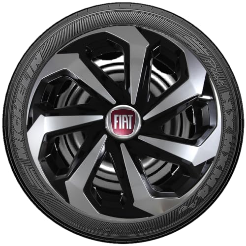 Jogo 4 Calotas Esportiva Spider Preto/Prata Aro 14 Fiat Novo Uno Vivace Way Fire Mille Argo Mobi Palio Siena Punto Linea Grand Siena