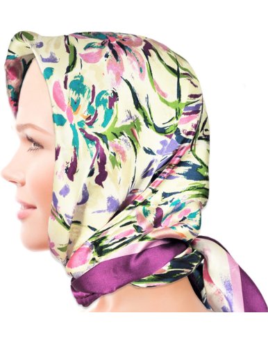 Dahlia Women's 100% Square Silk Scarf - Laurent Monteil Irises Painting - Purple4