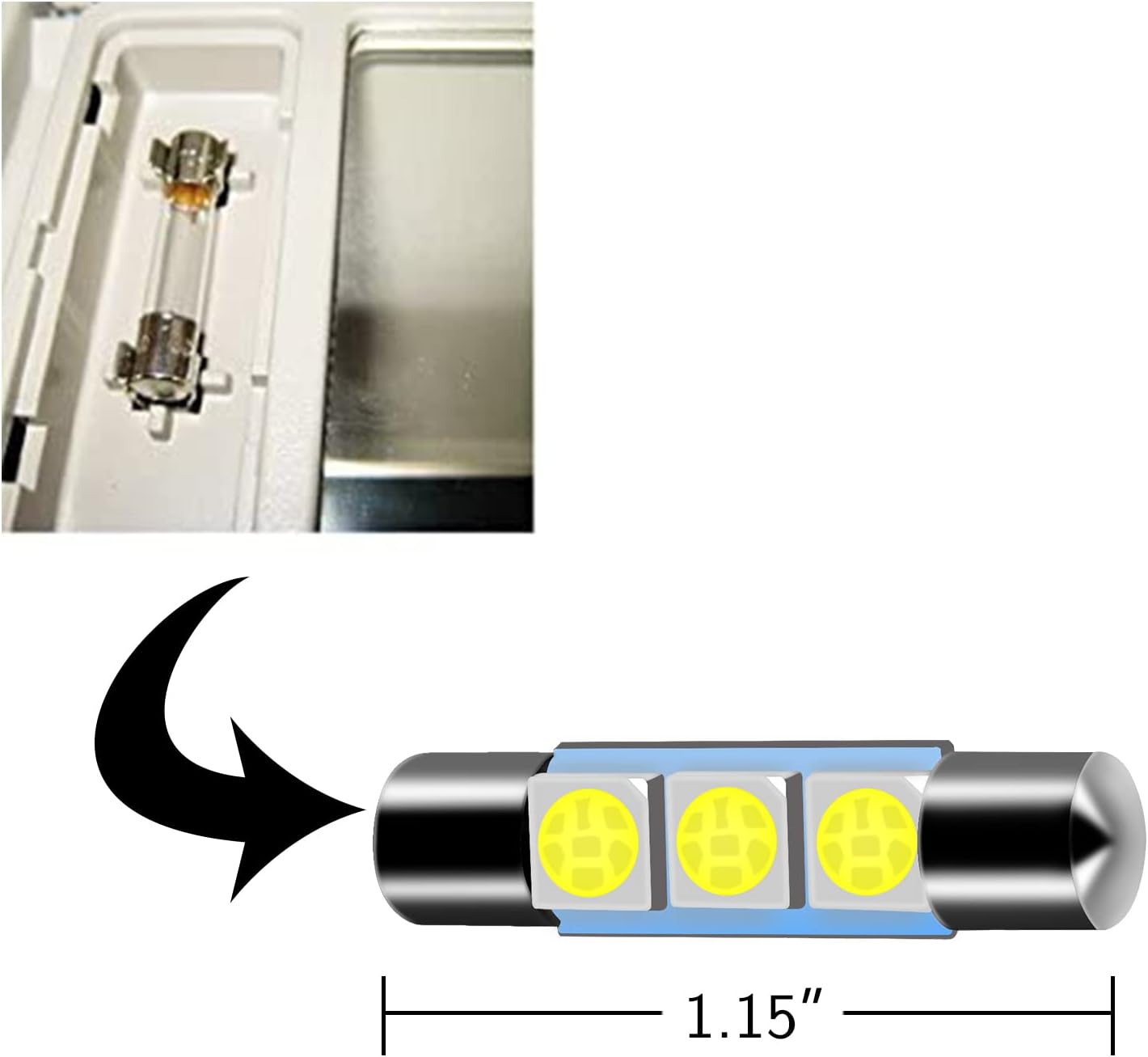 ZHOL SUPER BRIGHT White Vanity LED Light bulbs Mirror Fuse Sun Visor 3-SMD 6641 (A Pair)
