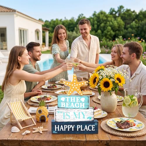 Image of 4 Pcs Summer Wooden Table Decor, Summer Decorations Gifts
