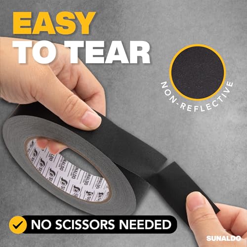Image of Gaffers Tape Heavy Duty, Easy to Rip, Residue-Free Professional Grade Floor Tape for Electrical Cords, Matte Finish Non Reflective, Weather Resistant (1, Black, 1 inch x 30 Yards)