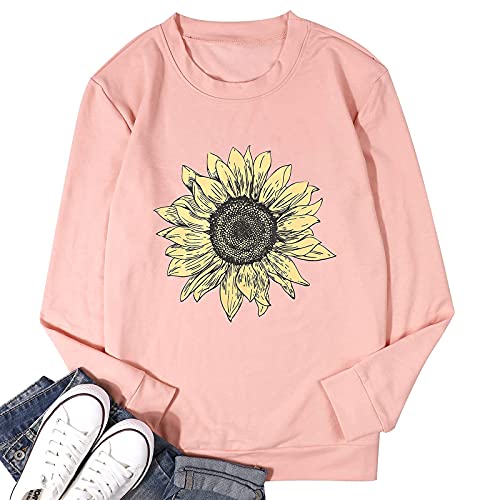 Kimsoong Sunflower Sweatshirt Women Funny Flower Graphic Long Sleeve Cute Floral Pullover Faith Tee Tops Winter Sweater Top Pink #TOP3