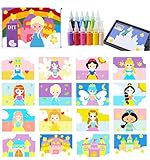 MoimTech Sand Art Kits for Kids,16 Arts and Crafts Designs,Sheet Sand Art Painting Cards,Princess and Castle Theme,Reusable Sand Tray 12 Color Sands & Tools,Stocking Stuffers for Kids