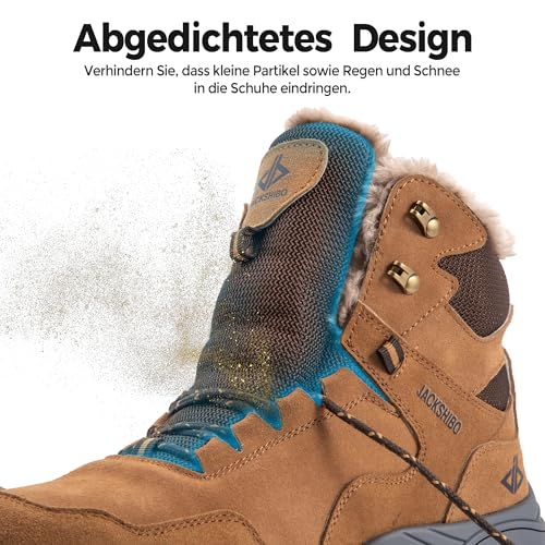 JACKSHIBO Winterschuhe Herren Winterstiefel damen mit Warm Gefüttert Wasserdicht Schneeschuhe Rutschfest Wanderschuhe Trekkingschuhe Winter Outdoor Schneestiefel Winterboot Braun 43-EU