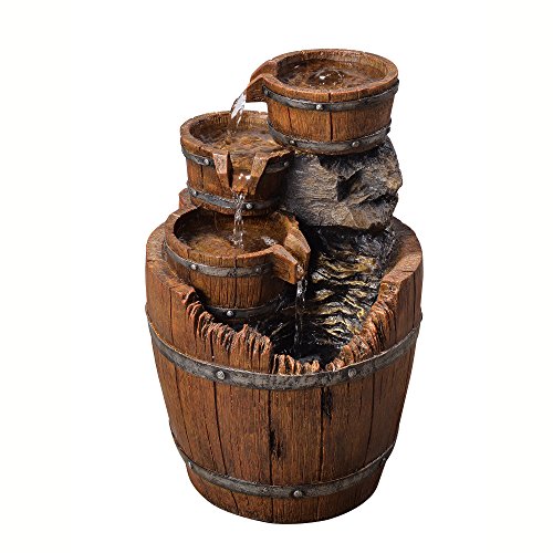 Peaktop Outdoor Wood Barrels Fountain, 17', Brown