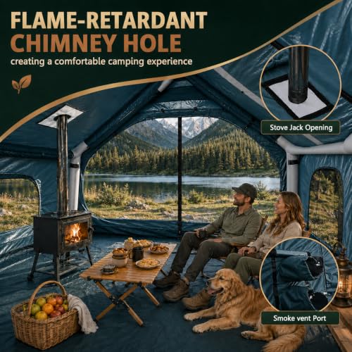 Carpa Inflable para Camping con Bomba de Aire Eléctrica - Carpa Cabina Inflable de Oxford 420D Resistente - Inflado Automático en 5 Minutos con Claraboya Panorámica y Chimenea para Camping 4 Estaciones (4-6 Personas) miniatura 2