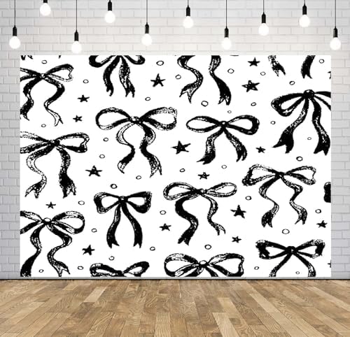 Amazon.com : BELECO 8x8ft Fabric Black Bow Ribbon Backdrop Sweet ...