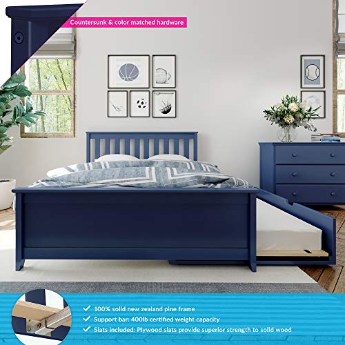 Max & Lily Full Bed, Wood Bed Frame With Headboard For Kids With Trundle, Slatted, Blue & Nightstand With Drawer And Shelf, Blue #TOP2
