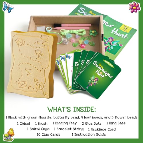 EDUMAN Flower Fairy Scavenger Hunt Dig Kit - Treasure Dig Kit Arts & Crafts, STEM Educational Toy with Clue Cards, Gemstone Dig Kits & DIY Jewelry Making Kits for Kids 6+ - Ideal Gift for Girls - Image 2