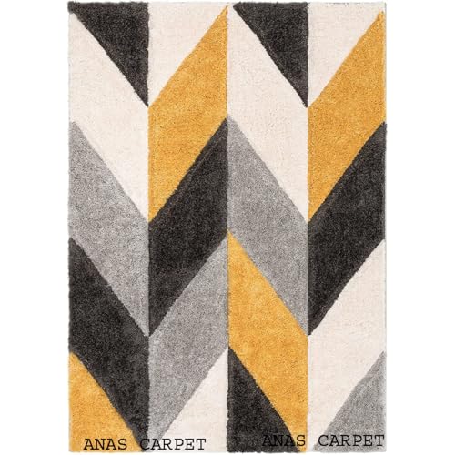 Image of SAGON Anti-Skid Shaggy Carpet Rug for Home | Ultra-Soft Plush Floor Mat for Living Room & Bedroom | Non-Slip, High-Density, Cozy Luxury Decor| 6 x 9 Feet Geometric