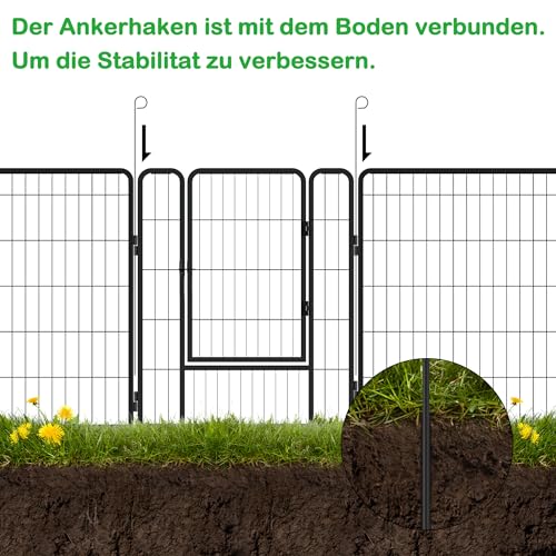 XMTECH 6-teilig Welpenlaufstall Freilaufgehege Hundelaufstall 80cm hoch, Welpenauslauf mit 1 Türen & 5X Erdanker, flexibel und faltbar, Welpengitter für Wohnung & Garten