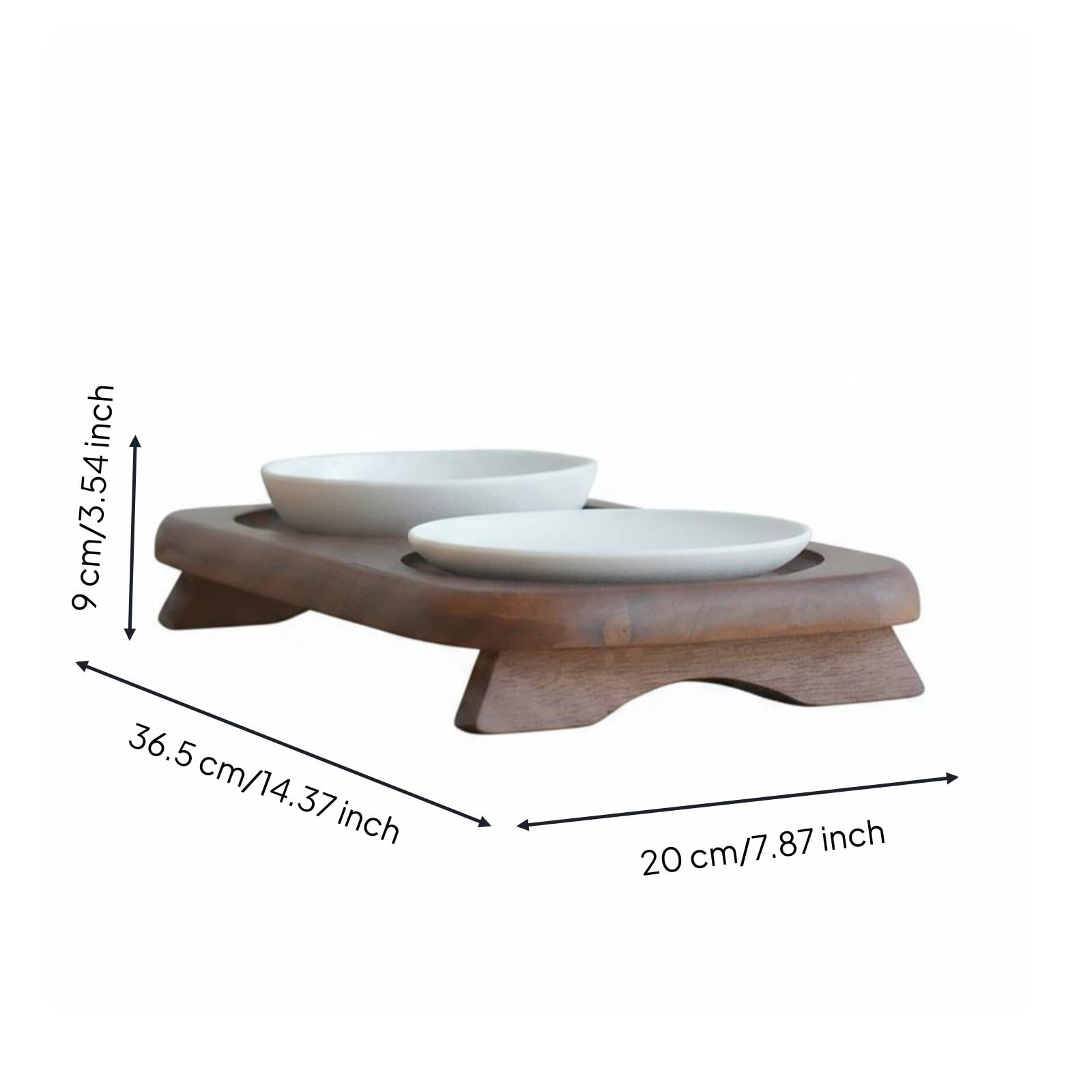 Support de Gamelle Industriel Distributeur Alimentaire Pet Stand Surélevé pour Animaux Double Céramique Base Bois Stable, Style to 2