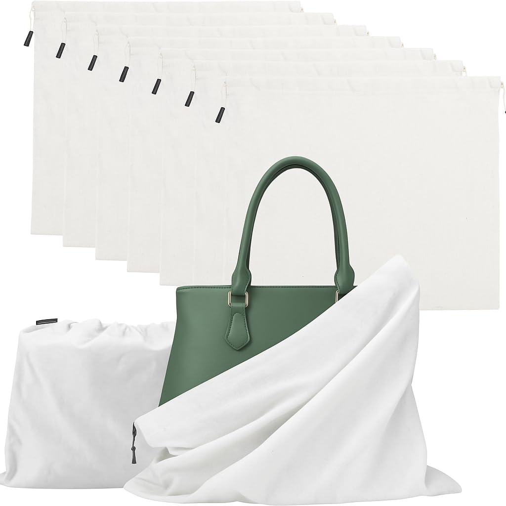 Kottify Cotton Dust Bags for Handbags Organizer Foldable Purse Drawstring Travel Storage Pouch Space Saving Closet for Wardrobe Clutches Ladies Handbags, Purse (PACK OF 5)