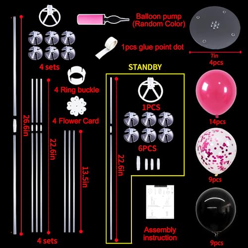 Image of TONIFUL 4 Set Black Hot Pink Balloon Stand Balloon Centerpieces for Table