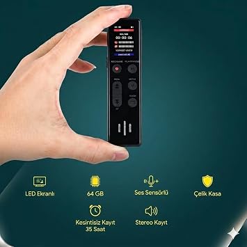 KB-95 64 GB Voice Recorder with Kingboss Led Screen, 35 Hours Continuous Recording, with Sound Sensor