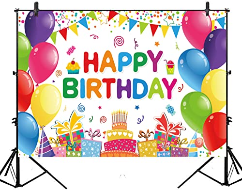 Happy Birthday Backdrop Banner For Girls Boys Colorful Balloons Birthday Backdrop For Kids Gifts Cake Table For Children Birthday Party Decorations Birthday Party Backdrop (7X5Ft) #TOP7