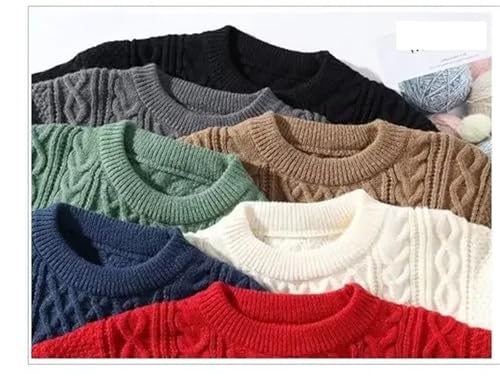 Knitted Sweater for Men Round Neck Warm Inner Loose-fit Pullover Cozy Soft Supple Fall Winter(Khaki,Large)3