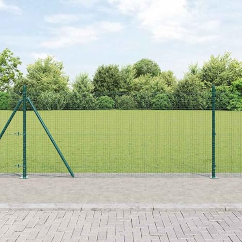 Valla de seguridad con postes verdes, 1 x 10 m, acero gris, para el jardín, valla de seguridad