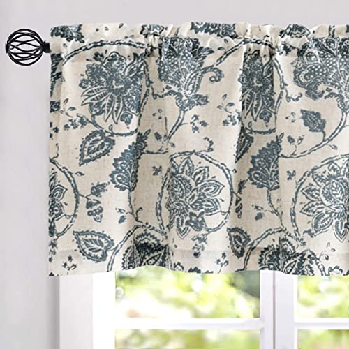Jinchan JCUSRP-CLR-5018C05N Floral Valance For Windows Kitchen Valance Window Treatment Scroll Valance Curtain Paisley Small Window Curtain Farmhouse Country Window Valance One Panel Rod Pocket 18 Inch Blue cover