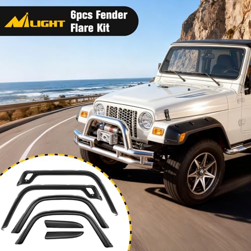 Image of Nilight Fender Flares Kit Fit for Jeep Wrangler TJ 1997-2006 1998 1999 2000 2001 2002 2003 2004 2005 Front&Rear 6 inch Wide Wheel Fender Flares Cover Factory Style Automotive Fender Flare Set, 6Pcs