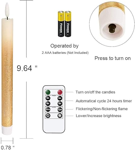 Miniatura 8 de Wondise - Velas cónicas sin llama con temporizador y control remoto, 9 pulgadas, funcionamiento a pilas, parpadeo realista, velas para ventana, para