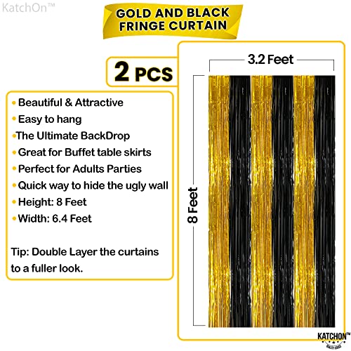 Image of KatchOn, Xtralarge Black and Gold Streamers - 8x3.2 Feet, Pack of 2 | Black and Gold Fringe Curtain for Birthday Party, Tinsel Curtain Backdrop for Graduation Decorations 2026 | Prom Decorations 2026