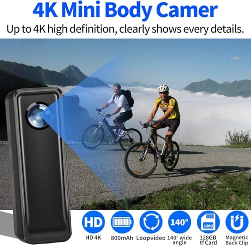 Image of Action Camera 128GB, 4K 30FPS Body Camera, Hands Free Sports Camera with Magnetic Back Clip, Action Camcorder with Audio and Video Recording for Traveling Cycling Vlogging