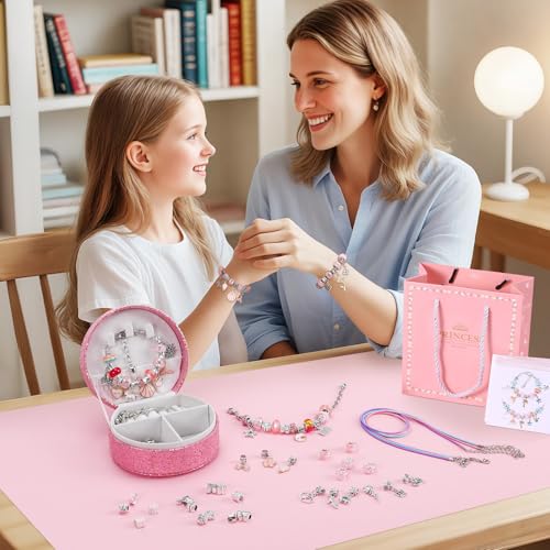 Emibele Girls Charm Beads Bracelet Making Kit with Portable Jewelry Box, Jewelry Making Kit for Kids Age 5 6 7 8-12, DIY Arts Crafts Toys for Teens Girls Gift Choices on Birthday Valentines Christmas - Afbeelding 6