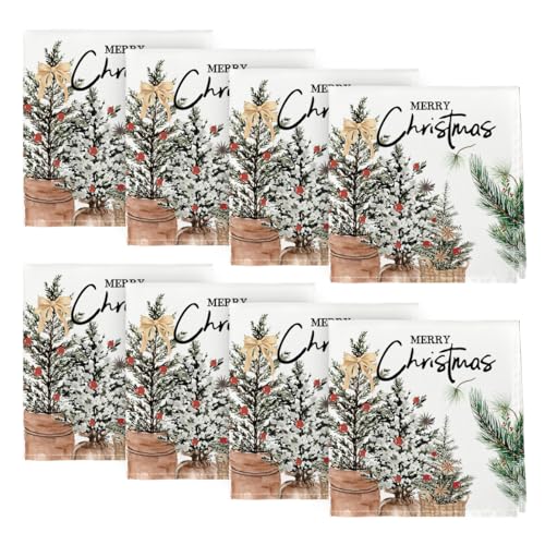 Horaldaily Christmas Cloth Napkins 18 x 18 Inch, Christmas Trees Fruit Party Dinner Decoration Washable Napkins Set of 8