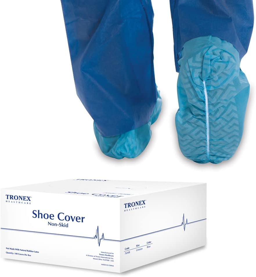 Tronex Non Slip Nonwoven Medical Disposable Shoe Cover, Fluid Resistant, Non-Skid Tread Pattern (300, Extra Large)