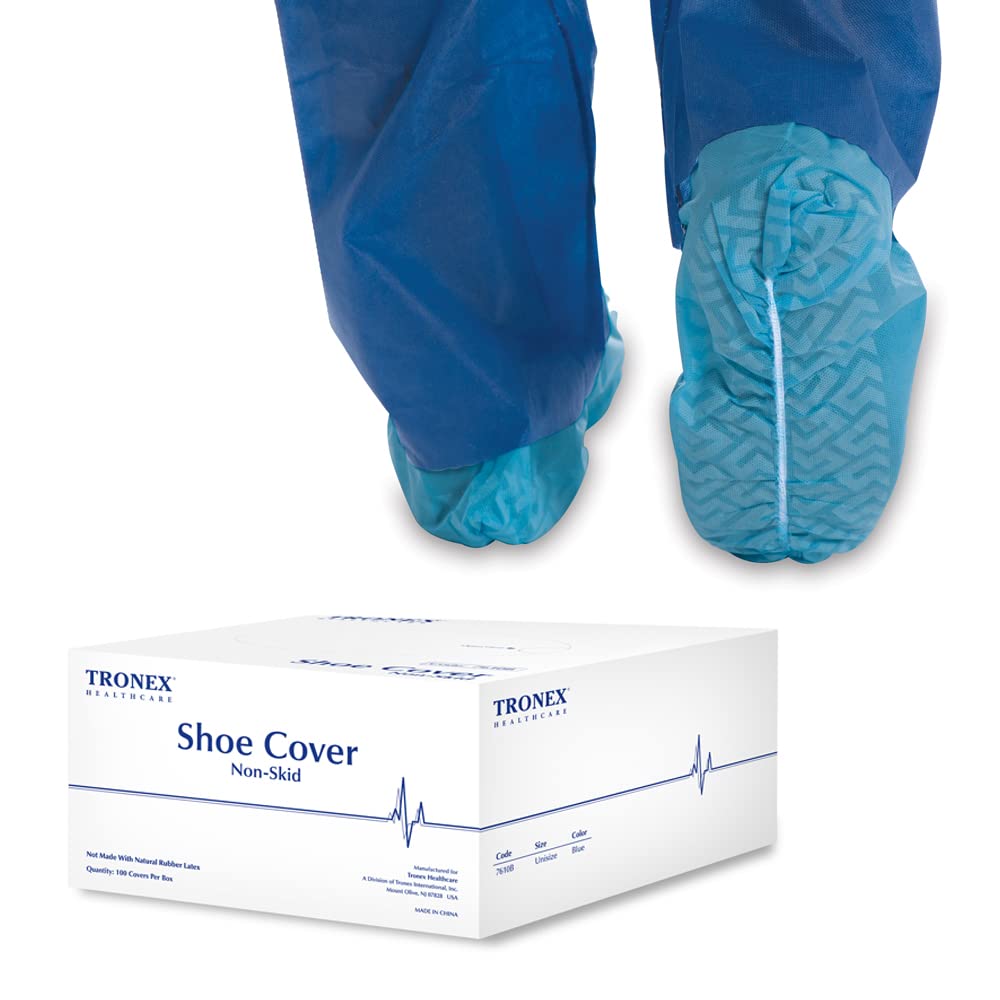 Tronex Non Slip Nonwoven Medical Disposable Shoe Cover, Fluid Resistant, Non-Skid Tread Pattern (300, Extra Large)
