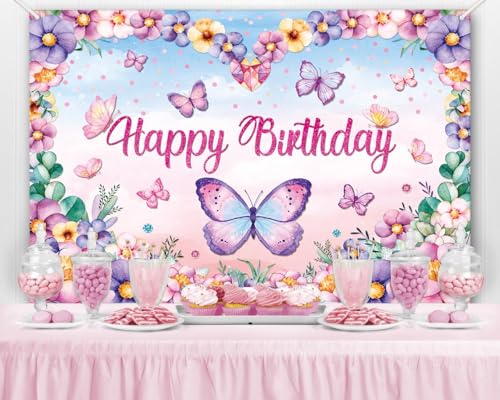 Fondo mariposas rosa púrpura 8x6ft para fotografía miniatura 5