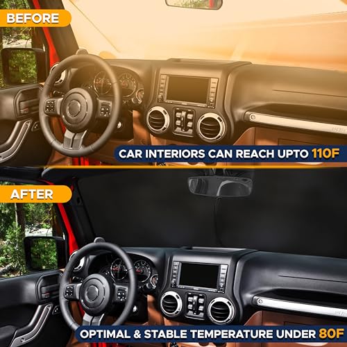 Image of EcoNour Jeep Windshield Sunshade | Sun Visor for UV Rays & Heat Protection | Suitable for Wrangler, Gladiator | Jeep Accessories for Wrangler | X-Small - 60x21 Inches
