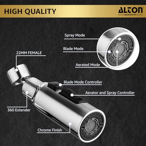 Image of ALTON, ALD860, ABS, 3-Function, Tap Extender for Kitchen Sink | 360 Degree Rotation | Kitchen Faucet Sprayer | Fits F22, M24 mm taps and Pull-Down Sprayer | Chrome