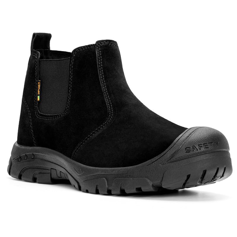 Image of Work Boots for Men Safety Steel Toe Boots for Construction Soft Toe Welding Boots Women Slip on Chelsea Booties Puncture Proof Industry Shoes 6 INCH (7, Black)