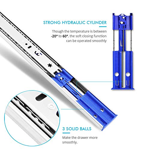Tobinice DT-22-10 Pairs Of 22 Inch Hardware 3-Section Soft Close Full Extension Ball Bearing Side Mount Drawer Slides,100 Lb Capacity Drawer Slide thumb #1
