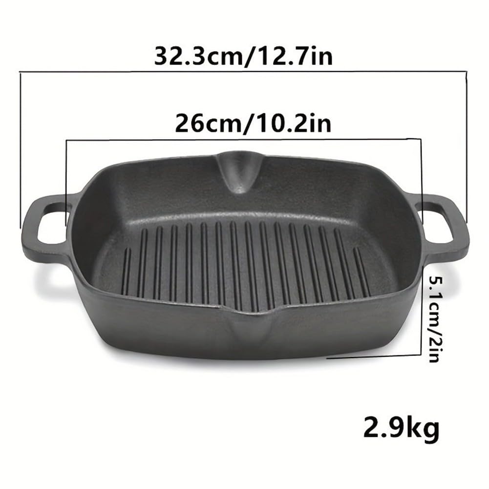 Bistecchiera quadrata in ghisa con doppio manico bistecche, carne e verdure, forno per piano cottura all'aperto, nero