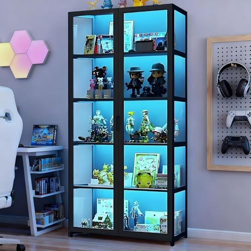 Cvvovilx Vitrina con Puertas de Vidrio acrílico, Organizador de Juguetes coleccionables de 5 Niveles y Estante de exhibición, estantería para el hogar, Sala de Juegos, Sala de Estar (Negro-2)