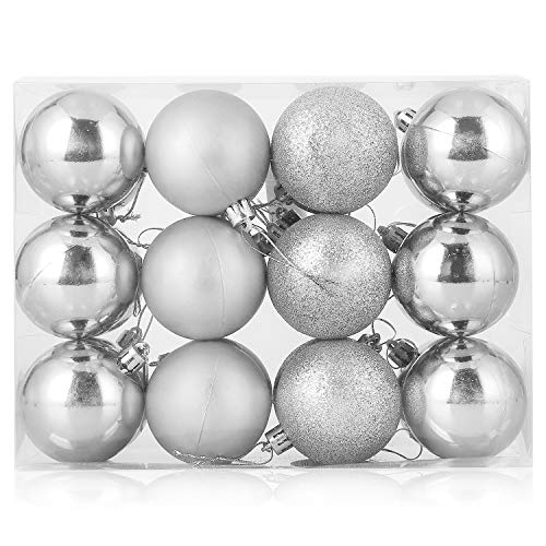 Zogin Bolas de Navidad 24 Unidades, inastillables comerciales, para decoración de árbol de Navidad, para Vacaciones, Bodas, Fiestas, decoración de Regalos, Plateado, 6 cm