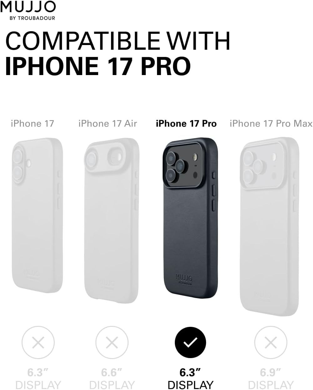 Mujjo Leather Case for iPhone 17 Pro – MagSafe Compatible - Basalt Blue