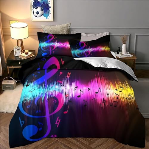 Housse de couette microfibre lavable machine notes de musique pour lit double enfant - 6