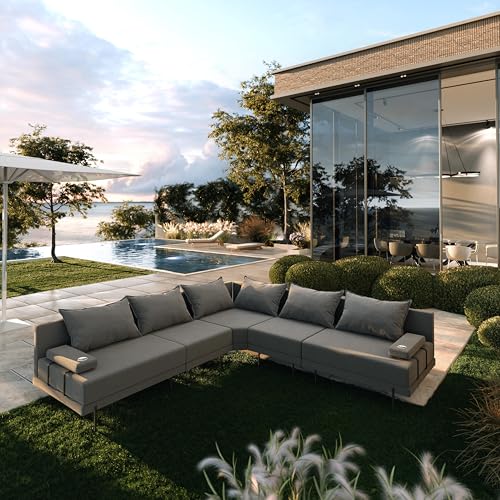 TRADA Salon d'angle de Jardin en Bois Bahama L 298x298cm (Set 3) (Gris foncé)