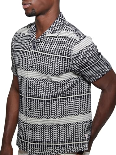 Guess Mens Short Sleeve Arrow Jacquard Shirt, Smart Blue Multi, Extra Extra Large