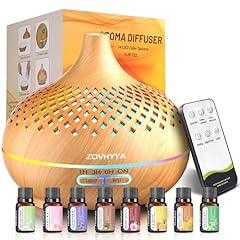 Idea Regalo - ZOVHYYA Diffusore di Oli Essenziali 500ml Diffusore di Aromi Umidificatore Ambiente 4 Timer e 14 Colori LED Oli Essenziali Aromaterapia Diffusori per Casa