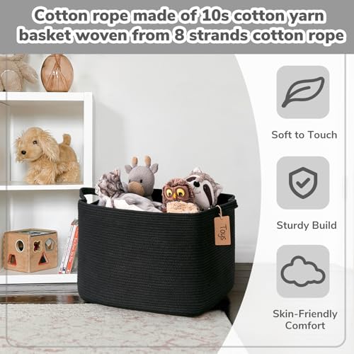 Image of Goodpick 50L Large Woven Rope Storage Basket with Handles, Black | 18 inch x 14 inch x 12 inch Stylish Gift Basket for Living Room & Nursery Organization, Fits Blankets, Toys & Home Essentials Storage