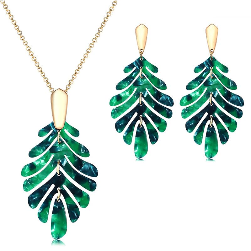Conjunto de joyas nupciales con forma de hoja verde para novia, dama de  honor, acrílico, joyería de boda, disfraz de graduación, playa, fiesta de 