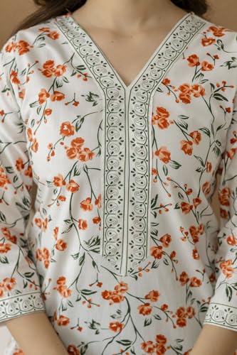 Image of New Cotton Leaf Printed Casual Straight Kurta for Women | Women Formal Kurti