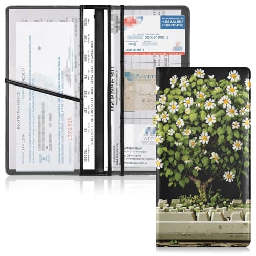 Car Registration and Insurance Holders Keyboard Tree Print, PU Leather for License Documents Cards