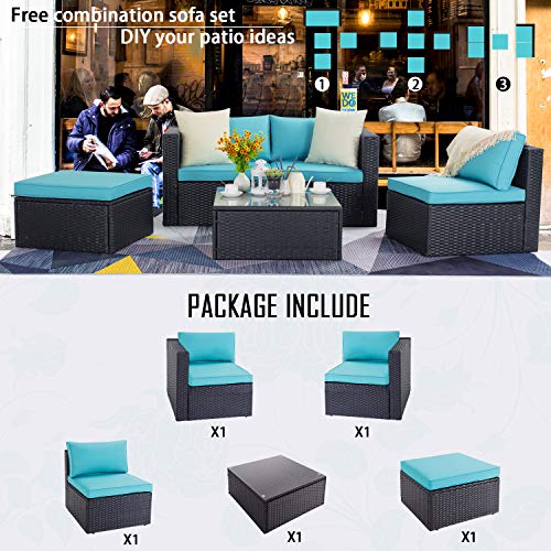 VITESSE 5 Pieces Patio Furniture Sectional Sets, Outdoor All-Weather PE Rattan Wicker Lawn Conversation Sets, Garden Sofa Set with Coffee Table and Washable Cushion - Thumbnail 7
